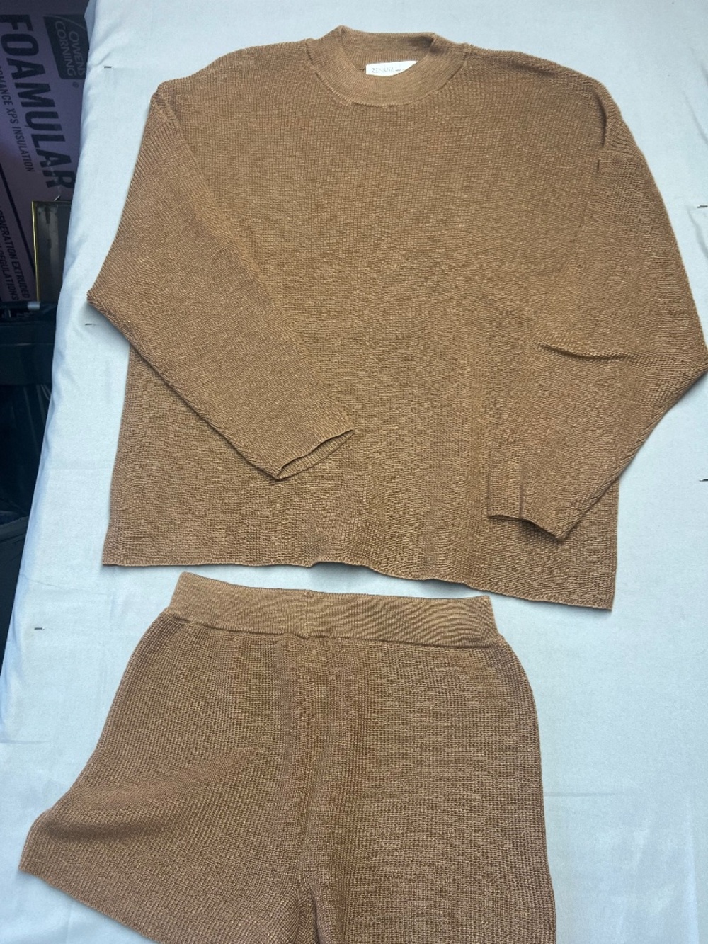 Zenana brown knit long sleeve set